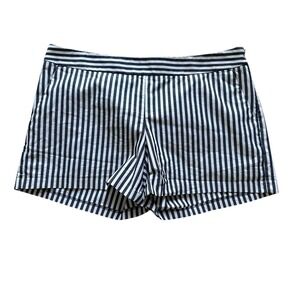 Express Striped Flat Front Shorts Womens 10 Black White Mid Rise‎ Stretch